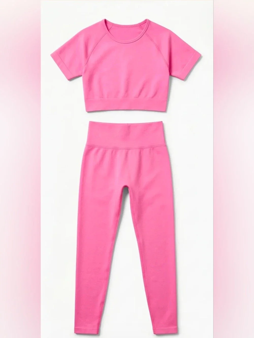 Crop Top Matching Leggings 2PC Seamless  Activewear set Vibrant Pink XS/S New